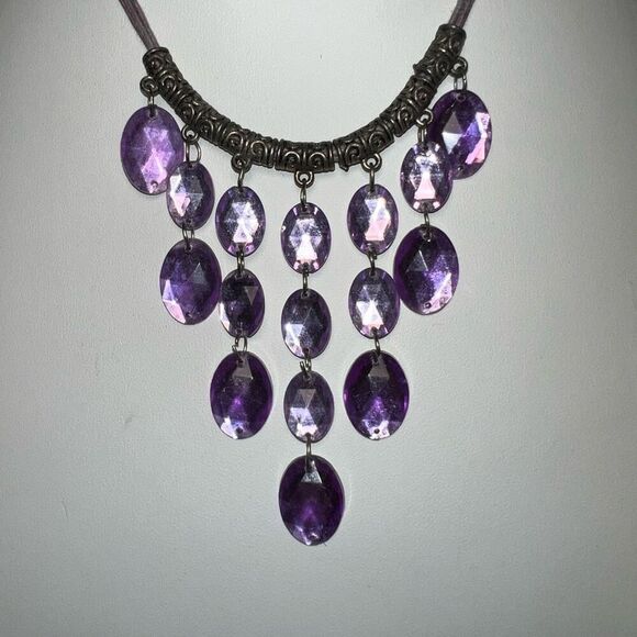 Vintage Lavender Bead Cascading Bib Statement Necklace - Picture 2 of 5
